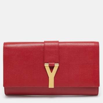 Pre Owned Saint Laurent Red Leather Ligne Y Clutch