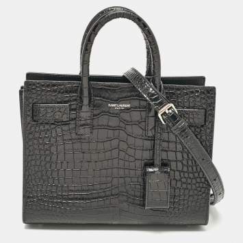 Pre Owned Saint Laurent Black Croc Embossed Leather Nano Classic Sac De Jour Tote