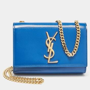 Pre Owned Saint Laurent Blue Patent Leather Small Kate Chain Shoulder Bag