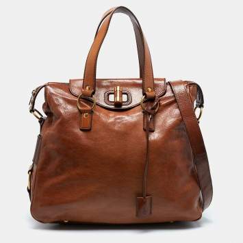 Pre Owned Saint Laurent Brown Leather Medium Rive Gauche Bag