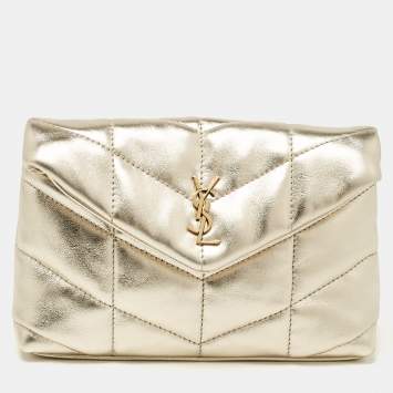 Pre Owned Saint Laurent Gold Quilted Leather Puffer Pouch