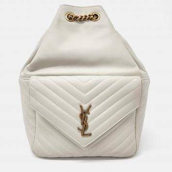Pre Owned Saint Laurent Paris White Leather Saint Laurent Paris Monogram Joy Backpack