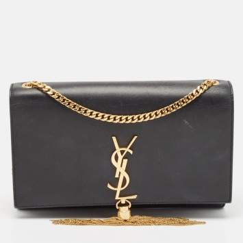 Pre Owned Saint Laurent Black Leather Medium Kate Tassel Shoulder Bag