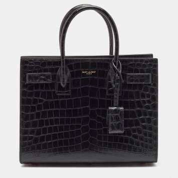 Pre Owned Saint Laurent Black Croc Embossed Leather Baby Classic Sac De Jour Tote