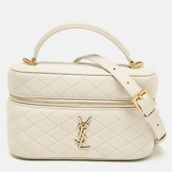Pre Owned Saint Laurent White Quilted Leather Mini Gaby Vanity Bag