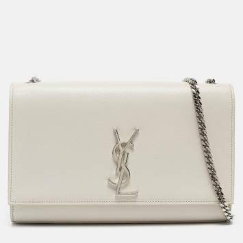 Pre Owned Saint Laurent Off White Leather Medium Kate Shoulder Bag