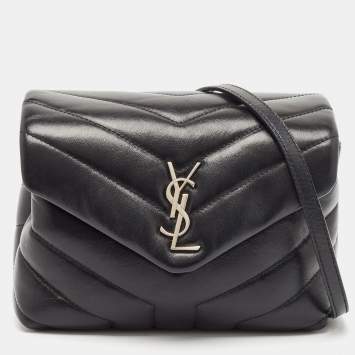 Pre Owned Saint Laurent Black Matelassé Leather Mini Loulou Shoulder Bag