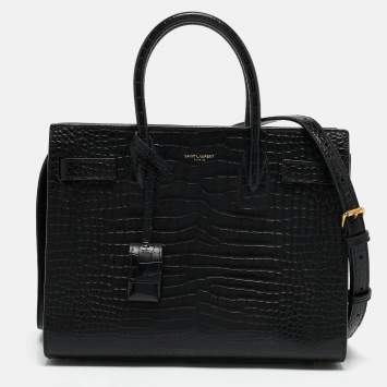 Pre Owned Saint Laurent Black Croc Embossed Leather Baby Classic Sac De Jour Tote