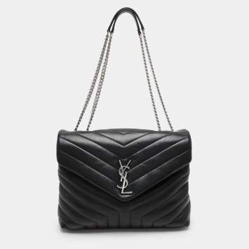 Saint Laurent Black Matelassé Leather Medium Loulou Shoulder Bag