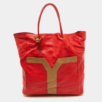 Yves Saint Laurent Red/Brown Leather Lucky Chyc Tote