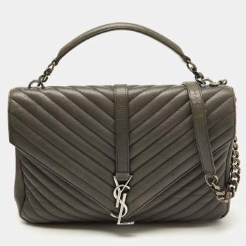 Saint Laurent Grey Matelasse Leather Large College Top Handle Bag