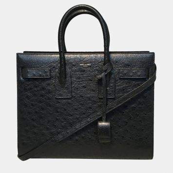 Yves Saint Laurent Black Ostrich Small Sac De Jour Handbag