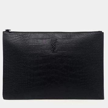 Pre Owned Saint Laurent Black Leather Clutch