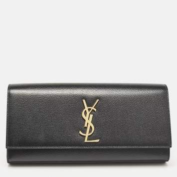 Pre Owned Saint Laurent Black Leather Monogram Cassandre Clutch