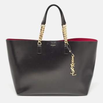 Pre Owned Saint Laurent Black Glazed Leather Large Shopper Tote