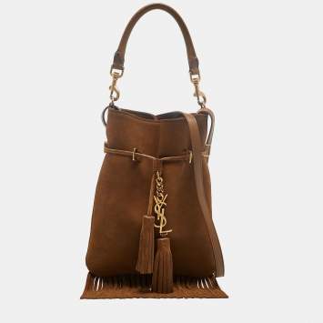 Pre Owned Saint Laurent Brown Suede Tassle Fringe Bucket Bag