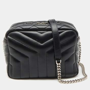 Pre Owned Saint Laurent Black Matelasse Leather Loulou Bowling Bag