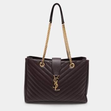 Saint Laurent Burgundy Matelassé Leather Monogram Shopper Tote