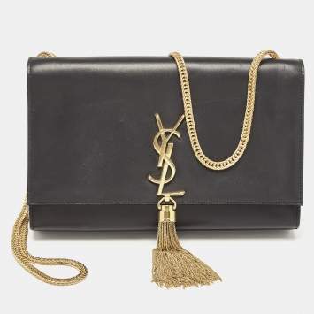 Pre Owned Saint Laurent Black Leather Medium Kate Tassel Crossbody Bag