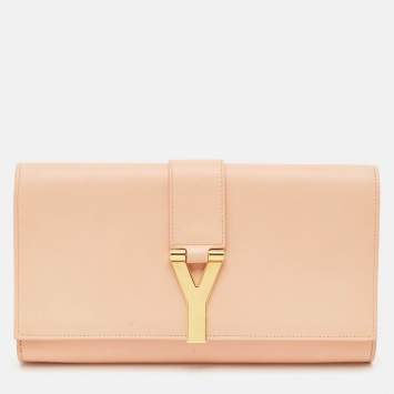 Pre Owned Saint Laurent Peach Leather Y Line Clutch
