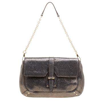 Pre Owned Saint Laurent Paris Metallic Grey Leather Emma Chain Shoulder Bag