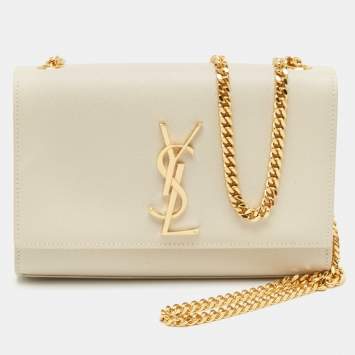 Pre Owned Saint Laurent Off White Leather Small Kate Shoulder Bag