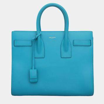 Saint Laurent Aqua Blue Leather Small Sac De Jour Bag