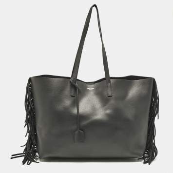 Saint Laurent Black Leather Fringe Large Shopper Tote