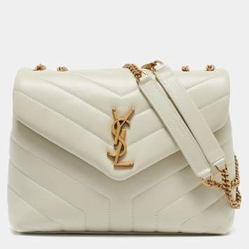 Pre Owned Saint Laurent White Matelassé Leather Small Loulou Shoulder Bag