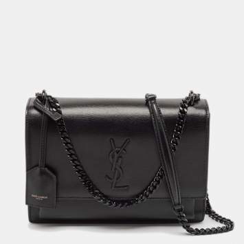 Pre Owned Saint Laurent Black Leather Medium Sunset Chain Shoulder Bag