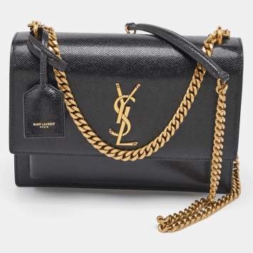 Pre Owned Saint Laurent Black Leather Medium Sunset Flap Shoulder Bag