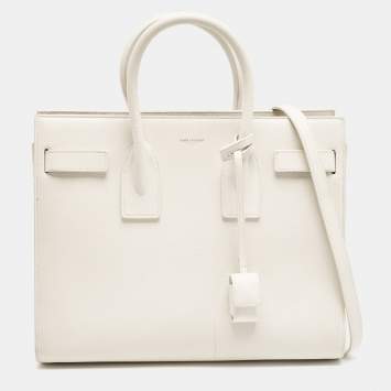 Pre Owned Saint Laurent Off White Leather Small Classic Sac De Jour Tote