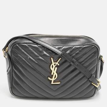 Pre Owned Saint Laurent Black Matelassé Leather Lou Camera Crossbody Bag