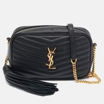 Pre Owned Saint Laurent Black Matelassé Leather Mini Lou Camera Bag