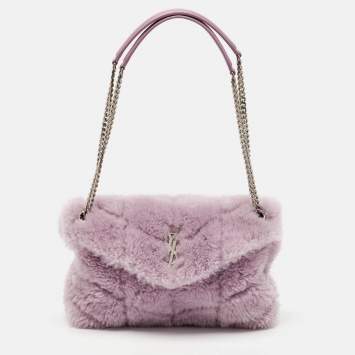 Pre Owned Saint Laurent Lilac Shearling Medium Chain Loulou Shoulder Bag