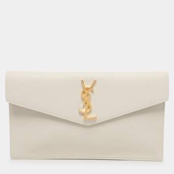 Pre Owned Saint Laurent Paris White Leather Uptown Pouch Clutch