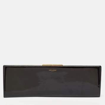 Pre Owned Saint Laurent Black Patent Leather Midnight Frame Clutch
