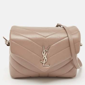 Pre Owned Saint Laurent Taupe Beige Matelasse Leather Toy Loulou Crossbody Bag