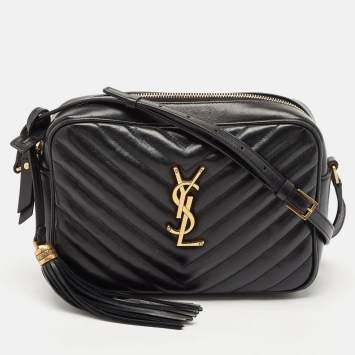Pre Owned Saint Laurent Black Matelassé Leather Lou Camera Crossbody Bag