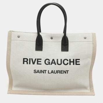 Saint Laurent Two Tone Beige Canvas Large Rive Gauche Tote