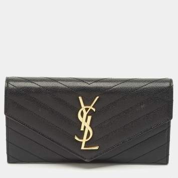 Saint Laurent Black Matelassé Leather Monogram Continental Wallet