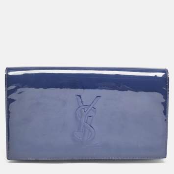 Pre Owned Saint Laurent Blue Patent Leather Belle De Jour Clutch