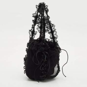 Pre Owned Saint Laurent Black Mesh and Lace Up Corset Bag