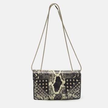 Saint Laurent Black Python and Leather Betty Studded Shoulder Bag