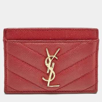 Saint Laurent Red Matelassé Leather Monogram Card Holder