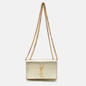 Pre Owned Saint Laurent Gold Leather Small Kate Chain Bag
