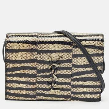 Saint Laurent Black/Cream Zebra Print Snakeskin Kate Strap Wallet