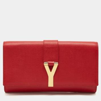 Saint Laurent Red Texured Leather Y Line Clutch