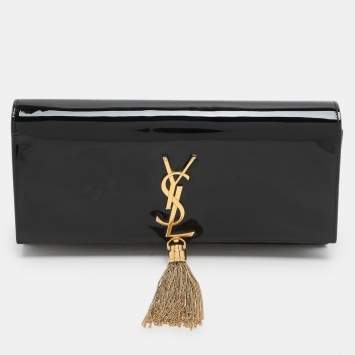 Saint Laurent Black Patent Leather Kate Tassel Clutch