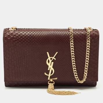 Pre Owned Saint Laurent Burgundy Python Medium Kate Tassel Shoulder Bag